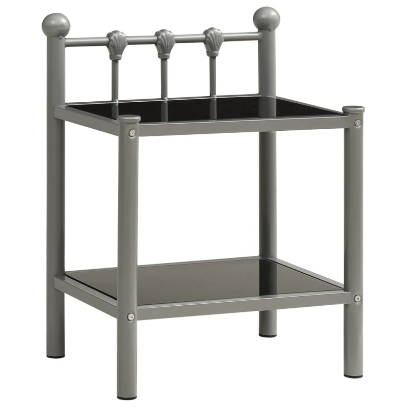 vidaXL Mesita de noche metal y vidrio gris y negro 45x34,5x60,5 cm vidaXL Mesita de noche metal y vidrio gris y negro 45x34,5x60,5 cm