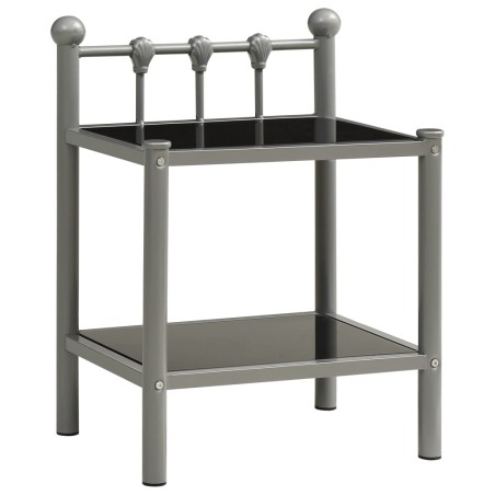 vidaXL Mesita de noche metal y vidrio gris y negro 45x34,5x60,5 cm