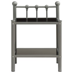 vidaXL Mesita de noche metal y vidrio gris y negro 45x34,5x60,5 cm