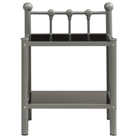 vidaXL Mesita de noche metal y vidrio gris y negro 45x34,5x60,5 cm