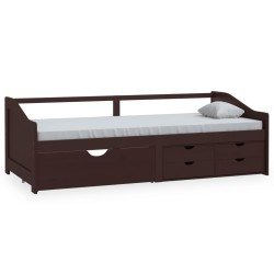 vidaXL Sofá cama 3 plazas cajones pino macizo marrón oscuro 90x200 cm