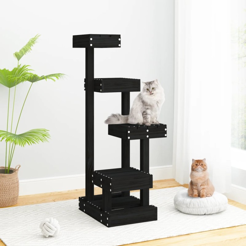 vidaXL Árbol para gatos madera maciza de pino negro 45,5x49x103 cm 