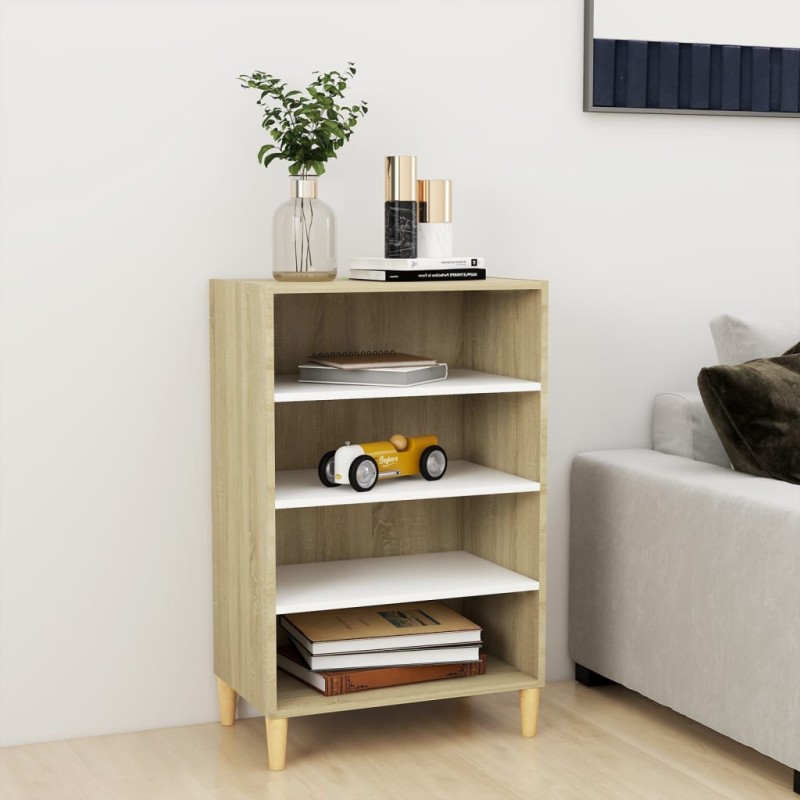 vidaXL Aparador madera contrachapada blanco y roble Sonoma 57x35x90 cm vidaXL Aparador madera contrachapada blanco y roble Sonoma 57x35x90 cm