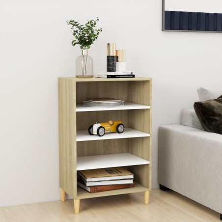 vidaXL Aparador madera contrachapada blanco y roble Sonoma 57x35x90 cm