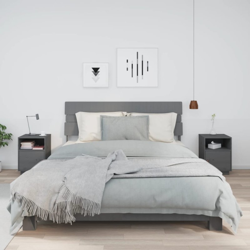vidaXL Mesitas de noche 2 uds madera maciza de pino gris 40x34x55 cm vidaXL Mesitas de noche 2 uds madera maciza de pino gris 40x34x55 cm