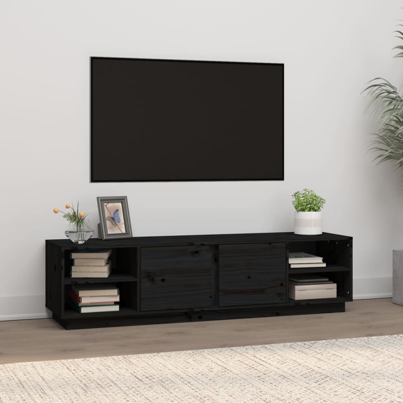 vidaXL Mueble de TV madera maciza de pino negro 156x40x40 cm vidaXL Mueble de TV madera maciza de pino negro 156x40x40 cm