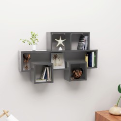 vidaXL Estante pared forma coche contrachapado gris brillo 82x15x51 cm