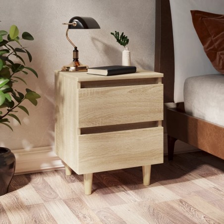 vidaXL Mesita de noche patas madera maciza roble Sonoma 40x35x50 cm