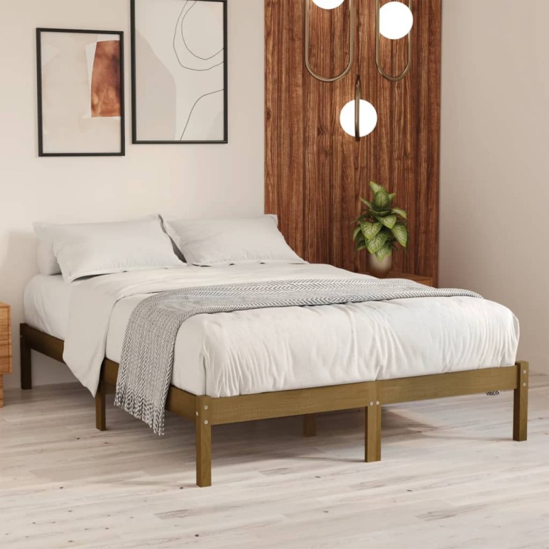 vidaXL Estructura de cama doble madera maciza marrón miel 120x190 cm vidaXL Estructura de cama doble madera maciza marrón miel 120x190 cm
