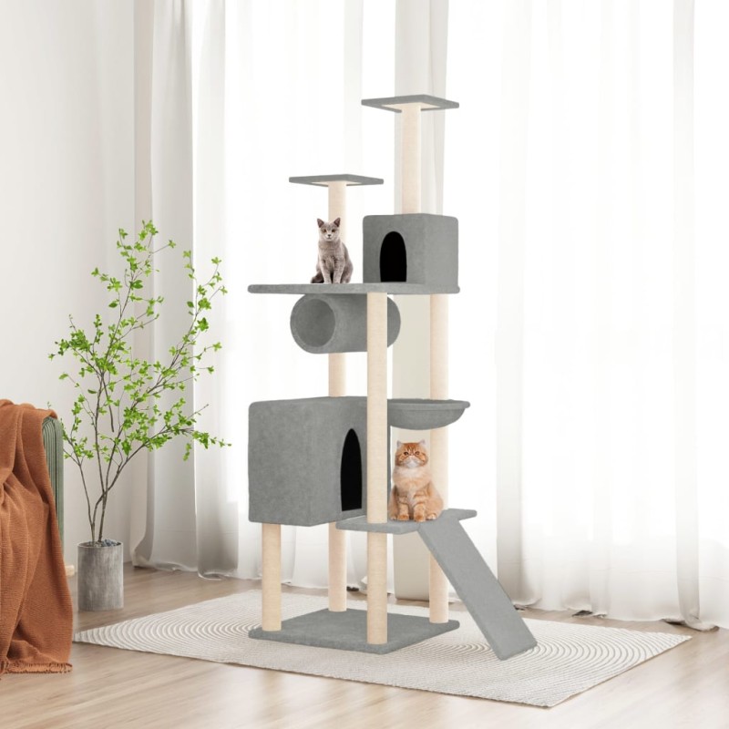 vidaXL Rascador para gatos con postes de sisal gris claro 168 cm vidaXL Rascador para gatos con postes de sisal gris claro 168 cm