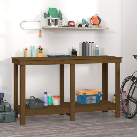 vidaXL Banco de trabajo madera maciza de pino marrón miel 140x50x80 cm