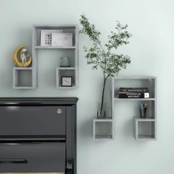 vidaXL Estantes de pared 2 uds contrachapado gris hormigón 50x15x50 cm