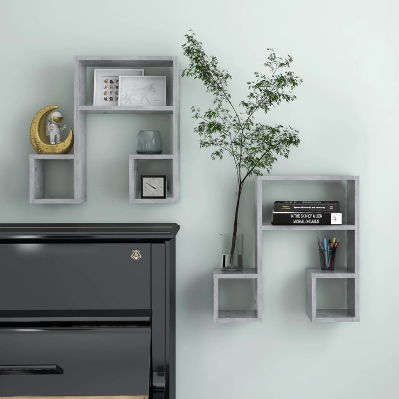 vidaXL Estantes de pared 2 uds contrachapado gris hormigón 50x15x50 cm