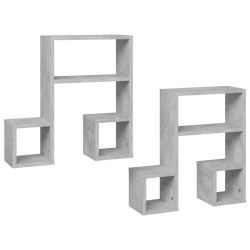 vidaXL Estantes de pared 2 uds contrachapado gris hormigón 50x15x50 cm