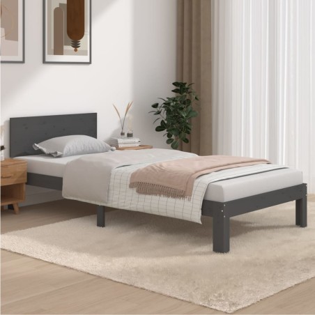 vidaXL Estructura de cama madera maciza de pino gris 90x200 cm