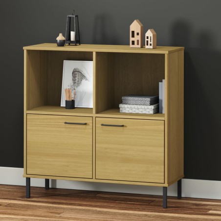 vidaXL Librería patas de metal OSLO madera maciza marrón 90x35x90,5 cm