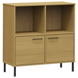 vidaXL Librería patas de metal OSLO madera maciza marrón 90x35x90,5 cm