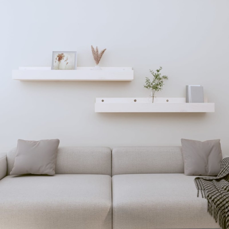vidaXL Estantes de pared 2 uds madera maciza de pino blanco 80x12x9 cm