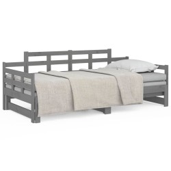 vidaXL Sofá cama extraíble madera maciza de pino gris 2x(90x200) cm