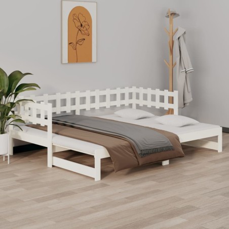 vidaXL Sofá cama extraíble madera maciza de pino blanco 2x(80x200) cm