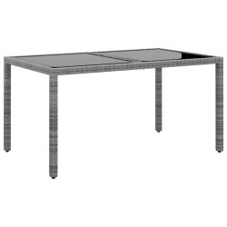 vidaXL Mesa jardín vidrio templado ratán sintético gris 150x90x75 cm