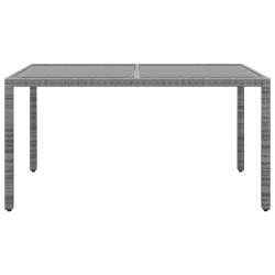 vidaXL Mesa jardín vidrio templado ratán sintético gris 150x90x75 cm