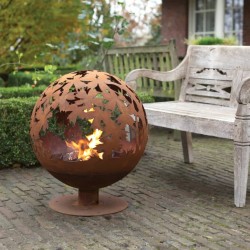 Esschert Design Brasero con hojas cortadas a láser oxidado FF293