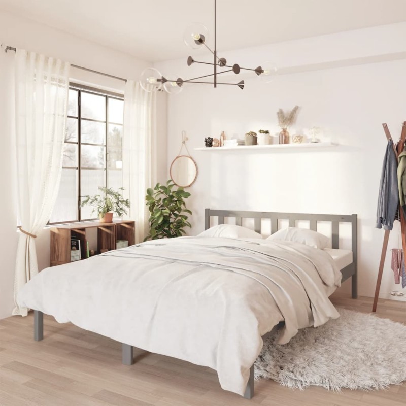 vidaXL Estructura de cama madera maciza de pino gris 150x200 cm vidaXL Estructura de cama madera maciza de pino gris 150x200 cm