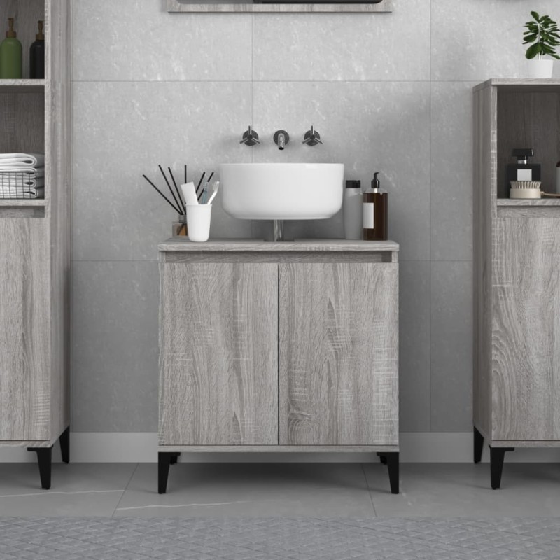 vidaXL Armario de lavabo madera contrachapada gris Sonoma 58x33x60 cm vidaXL Armario de lavabo madera contrachapada gris Sonoma 58x33x60 cm