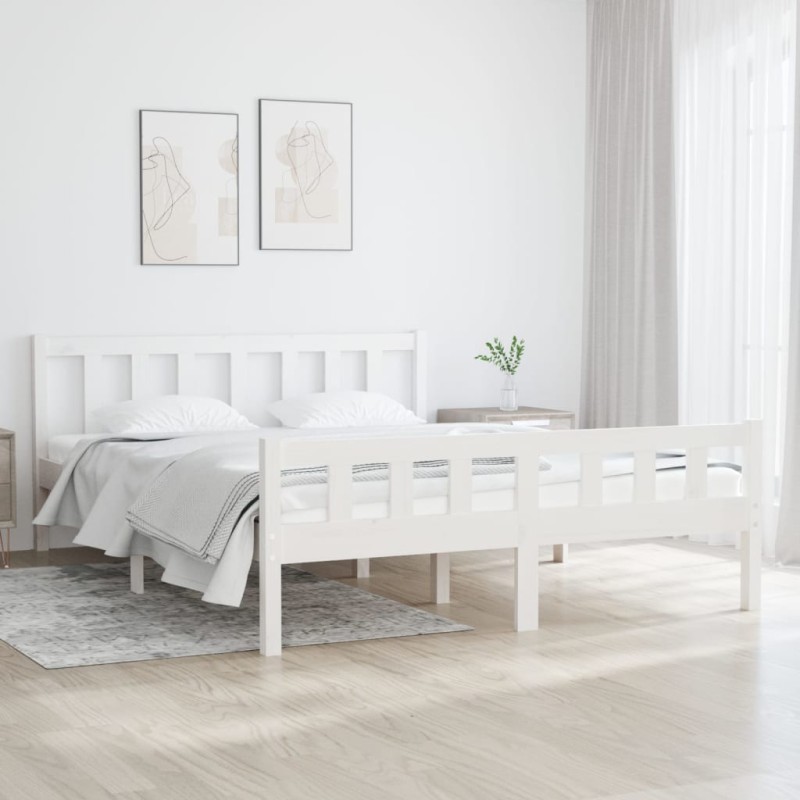 vidaXL Estructura de cama madera maciza blanca 135x190 cm vidaXL Estructura de cama madera maciza blanca 135x190 cm