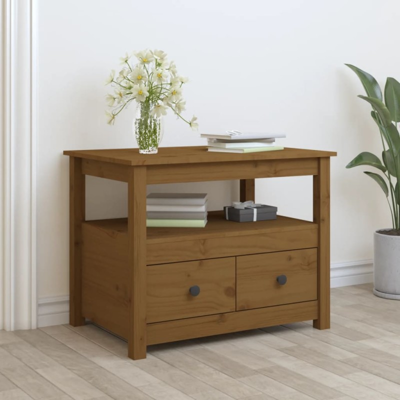 vidaXL Mesa de centro de madera maciza de pino marrón miel 71x49x55 cm vidaXL Mesa de centro de madera maciza de pino marrón miel 71x49x55 cm