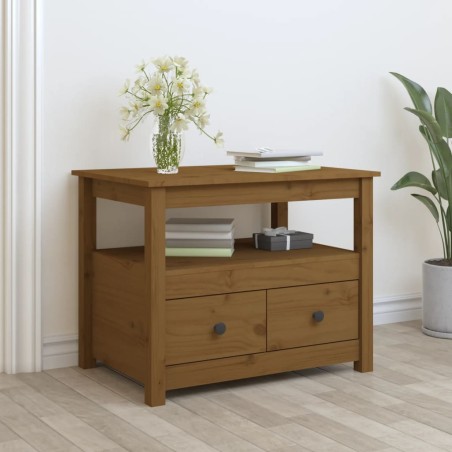 vidaXL Mesa de centro de madera maciza de pino marrón miel 71x49x55 cm