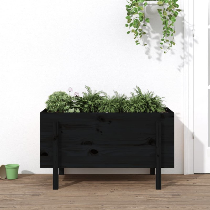 vidaXL Arriate elevado de jardín madera maciza pino negro 101x50x57 cm