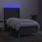 vidaXL Cama box spring colchón y luces LED tela gris oscuro 90x200 cm