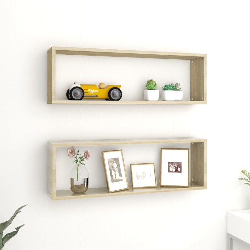 vidaXL Estantes cubos de pared 2 uds contrachapada roble 80x15x26,5 cm vidaXL Estantes cubos de pared 2 uds contrachapada roble 80x15x26,5 cm