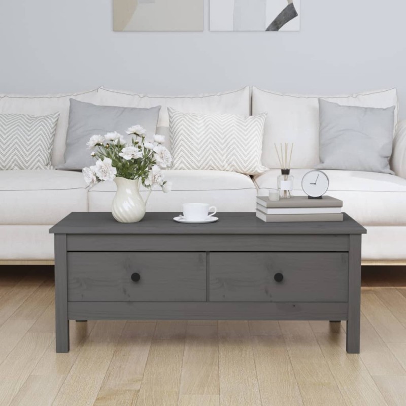 vidaXL Mesa de centro de madera maciza de pino gris 100x50x40 cm