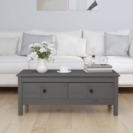 vidaXL Mesa de centro de madera maciza de pino gris 100x50x40 cm
