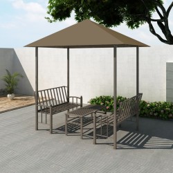 vidaXL Quiosco de jardín mesa y bancos gris taupe 180g/m² 2,5x1,5x2,4m	