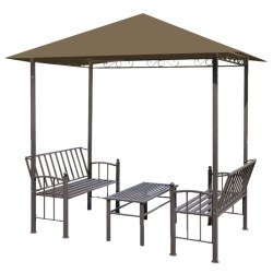 vidaXL Quiosco de jardín mesa y bancos gris taupe 180g/m² 2,5x1,5x2,4m	