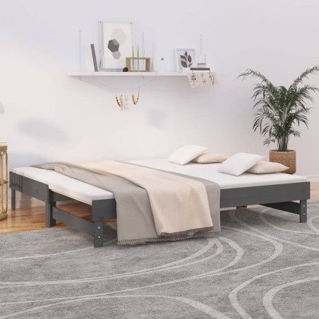 vidaXL Sofá cama extraíble madera maciza de pino gris 2x(90x190) cm