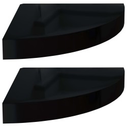 vidaXL Estantes flotantes esquina 2 uds MDF negro brillo 25x25x3,8 cm