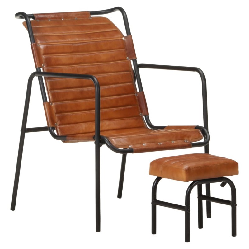 vidaXL Silla de relax reposabrazos y reposapiés cuero auténtico marrón vidaXL Silla de relax reposabrazos y reposapiés cuero auténtico marrón