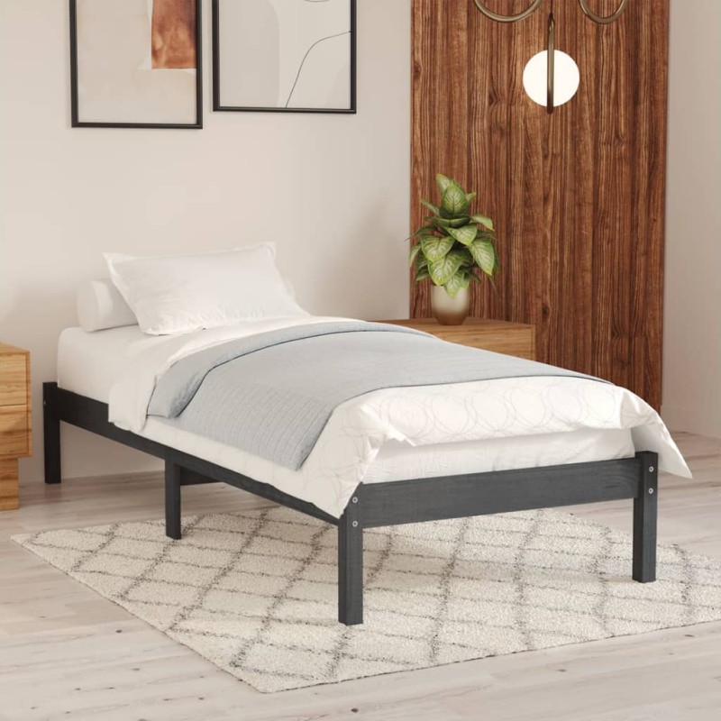 vidaXL Estructura de cama de madera maciza de pino gris 100x200 cm