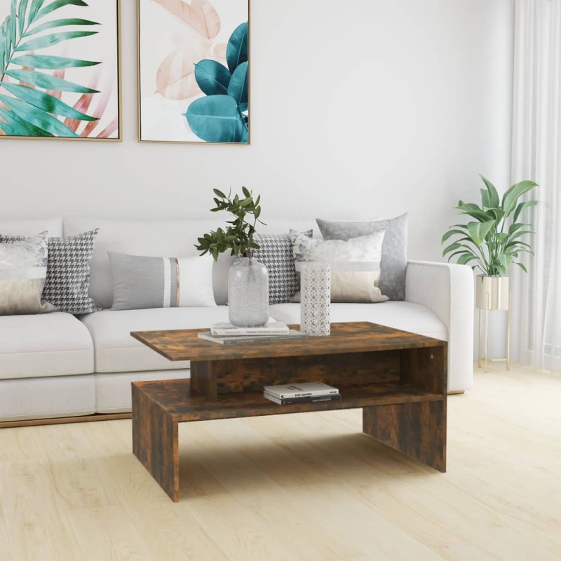 vidaXL Mesa de centro madera contrachapada roble ahumado 90x60x42,5 cm vidaXL Mesa de centro madera contrachapada roble ahumado 90x60x42,5 cm