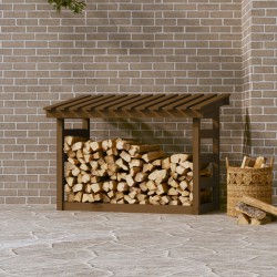 vidaXL Leñero de madera maciza pino marrón miel 108x64,5x78 cm