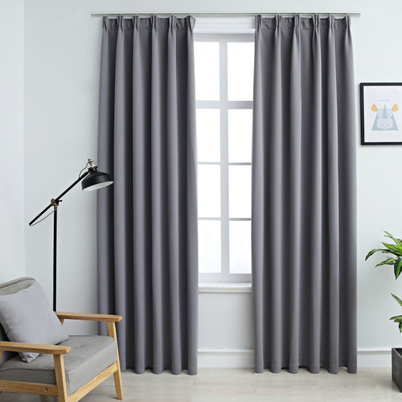 vidaXL Cortinas opacas con ganchos 2 piezas gris 140x245 cm