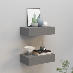 vidaXL Estantes de pared con cajón 2 uds MDF gris 40x23,5x10 cm