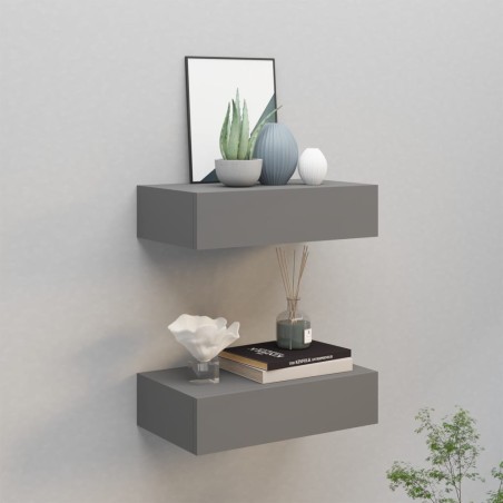 vidaXL Estantes de pared con cajón 2 uds MDF gris 40x23,5x10 cm