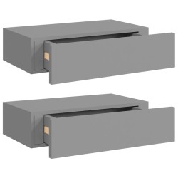 vidaXL Estantes de pared con cajón 2 uds MDF gris 40x23,5x10 cm