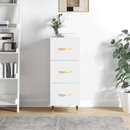 vidaXL Aparador de madera contrachapada blanco brillante 34,5x34x90 cm